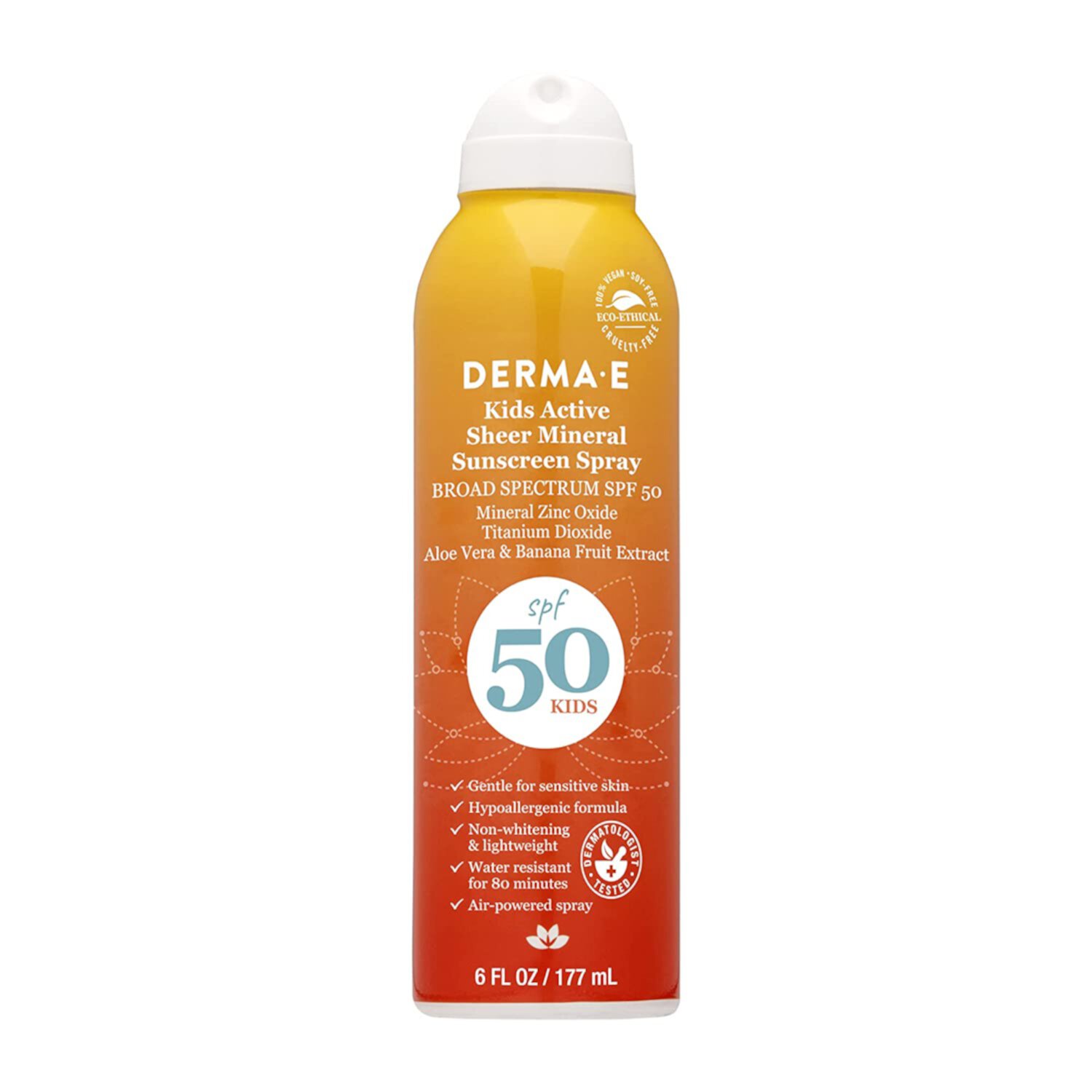 Derma-E Kids Active Sheer Mineral Sunscreen Spray SPF 50, 6 Fluid Ounces Derma E