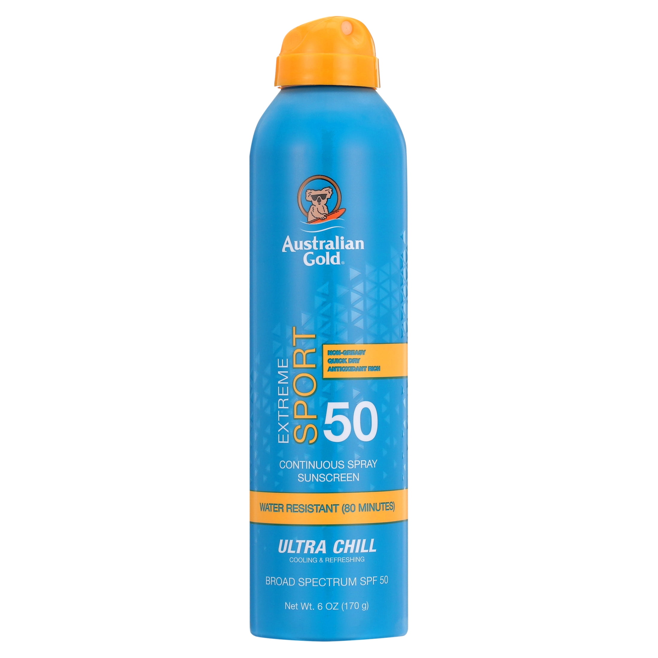 Australian Gold Continuous Spray Sport Sunscreen with Ultra Chill, Broad Spectrum, 6 oz, SPF 50 Australian Gold