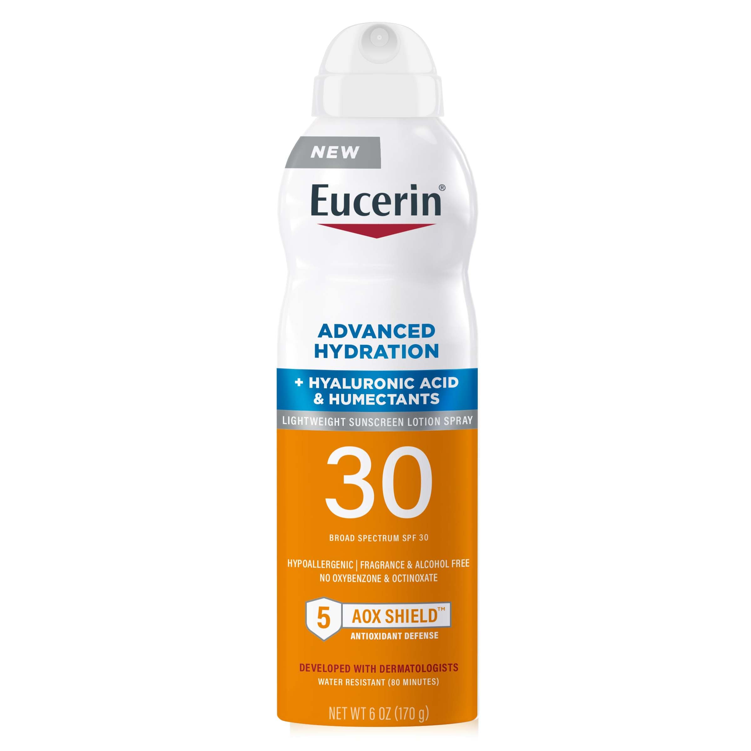 Eucerin Advanced Hydration SPF 30 Sunscreen Spray, Lightweight Sunscreen Lotion Spray, Hypoallergenic, Fragrance Free and Alcohol Free, 6 Oz Spray Bottle Eucerin