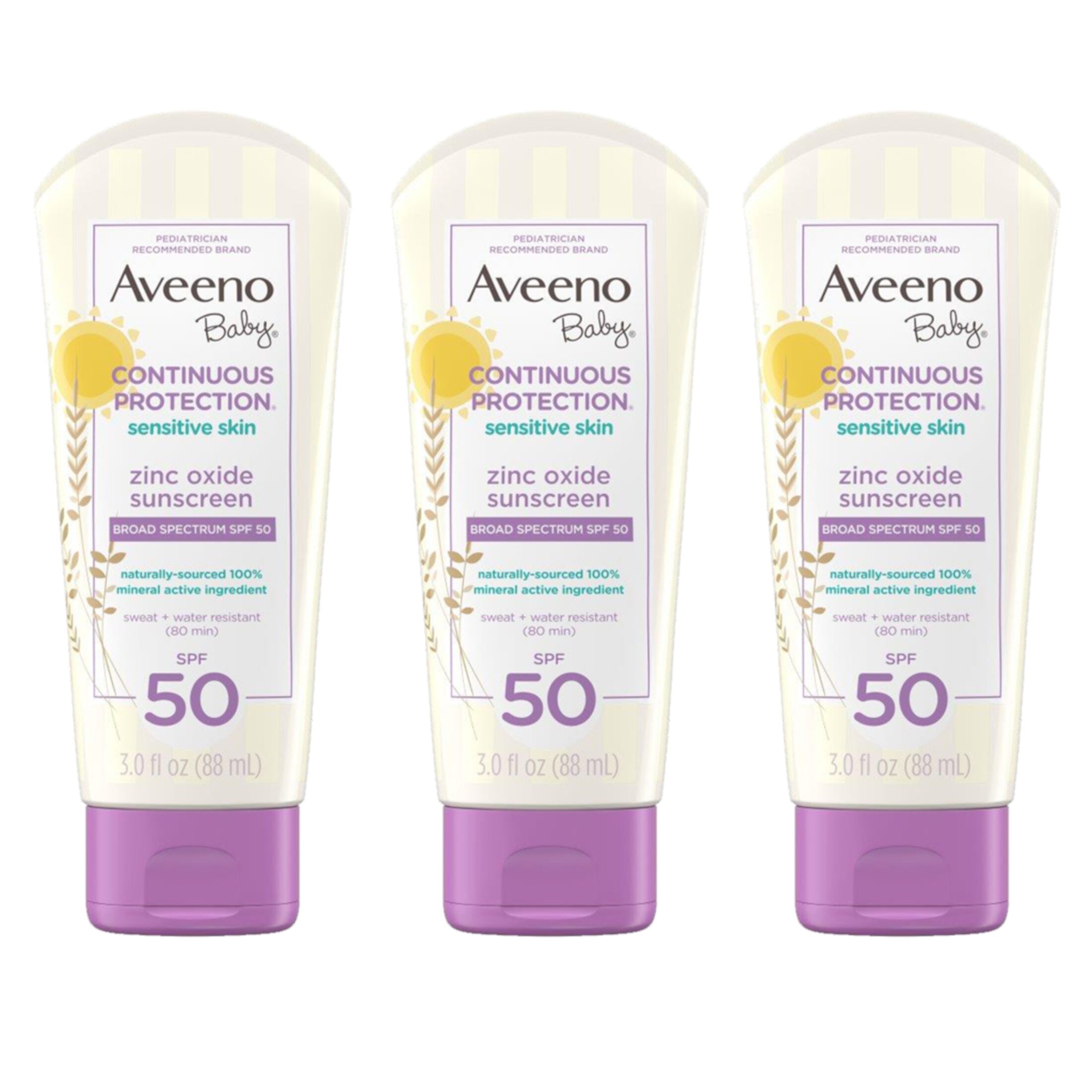 Aveeno Baby Continuous Protection Sunscreen, SPF 50, 3 x 3 fl. oz Aveeno