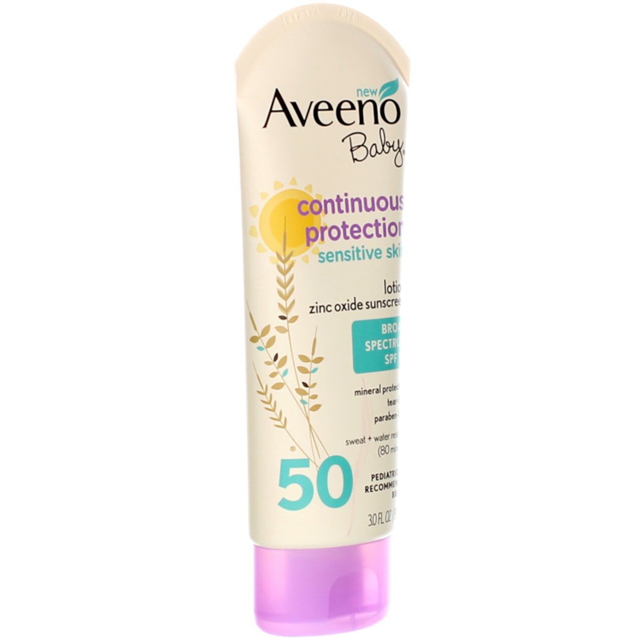 AVEENO Baby Continuous Protection Sensitive Skin Lotion Zinc Oxide Sunscreen SPF 50 3 oz (Pack of 2) Aveeno