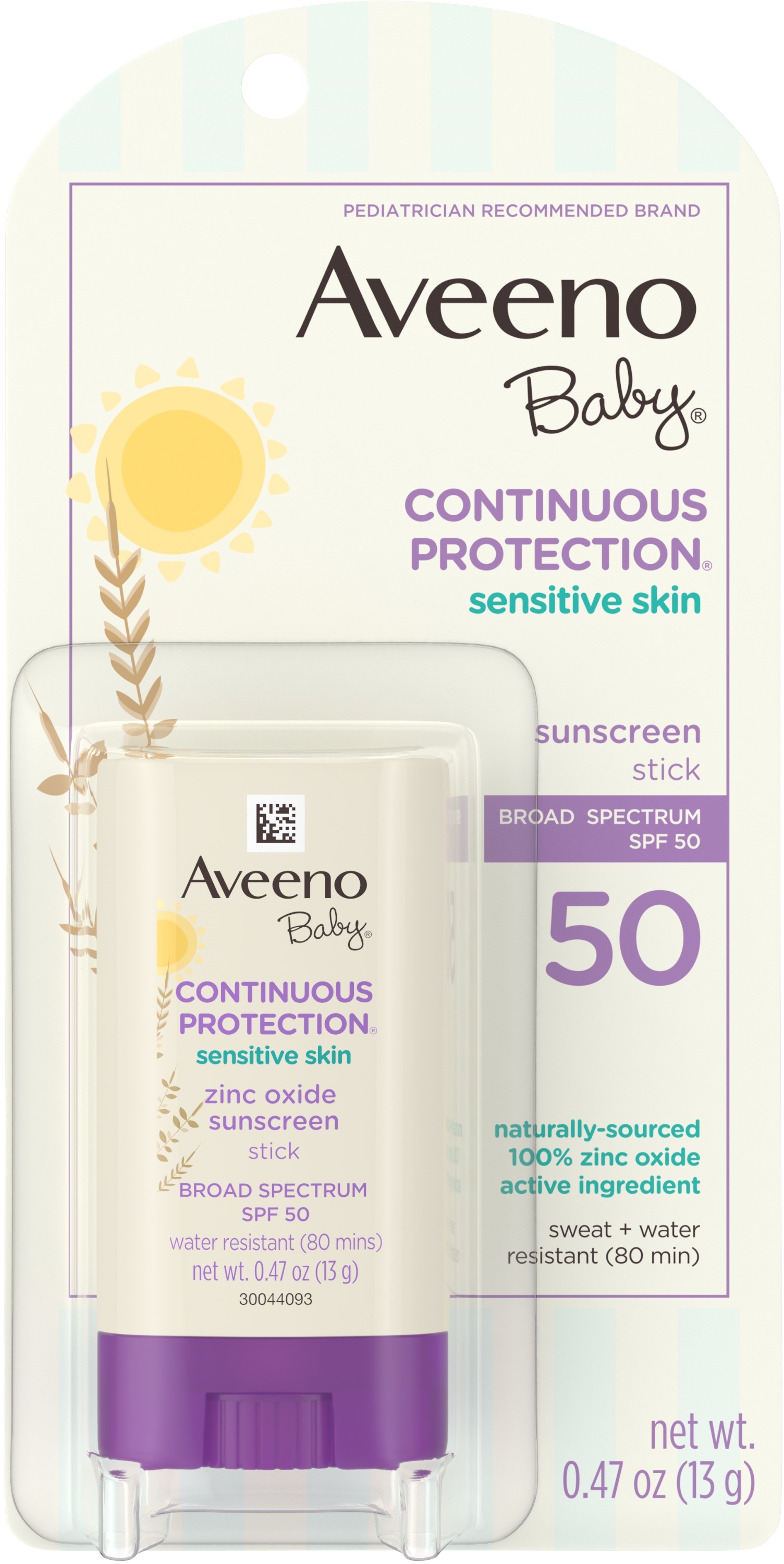 Aveeno Baby Continuous Protection Sensitive Skin Mineral Sunscreen Stick with Broad Spectrum SPF 50 Protection for Face & Body, 0.47 oz 1 Ea (Pack of 3) Aveeno