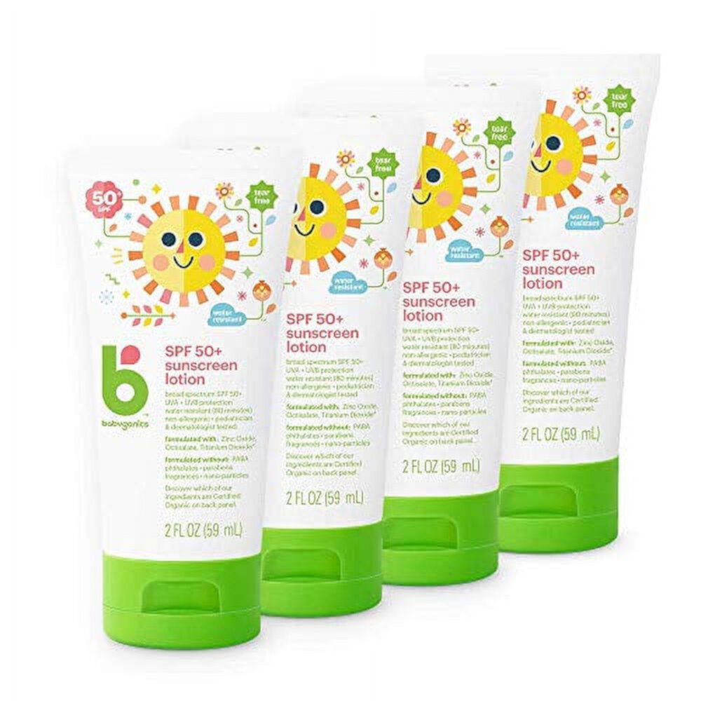 Babyganics Travel Size Sunscreen Lotion 50 SPF, 2oz, 4 Pack, Packaging May Vary Babyganics