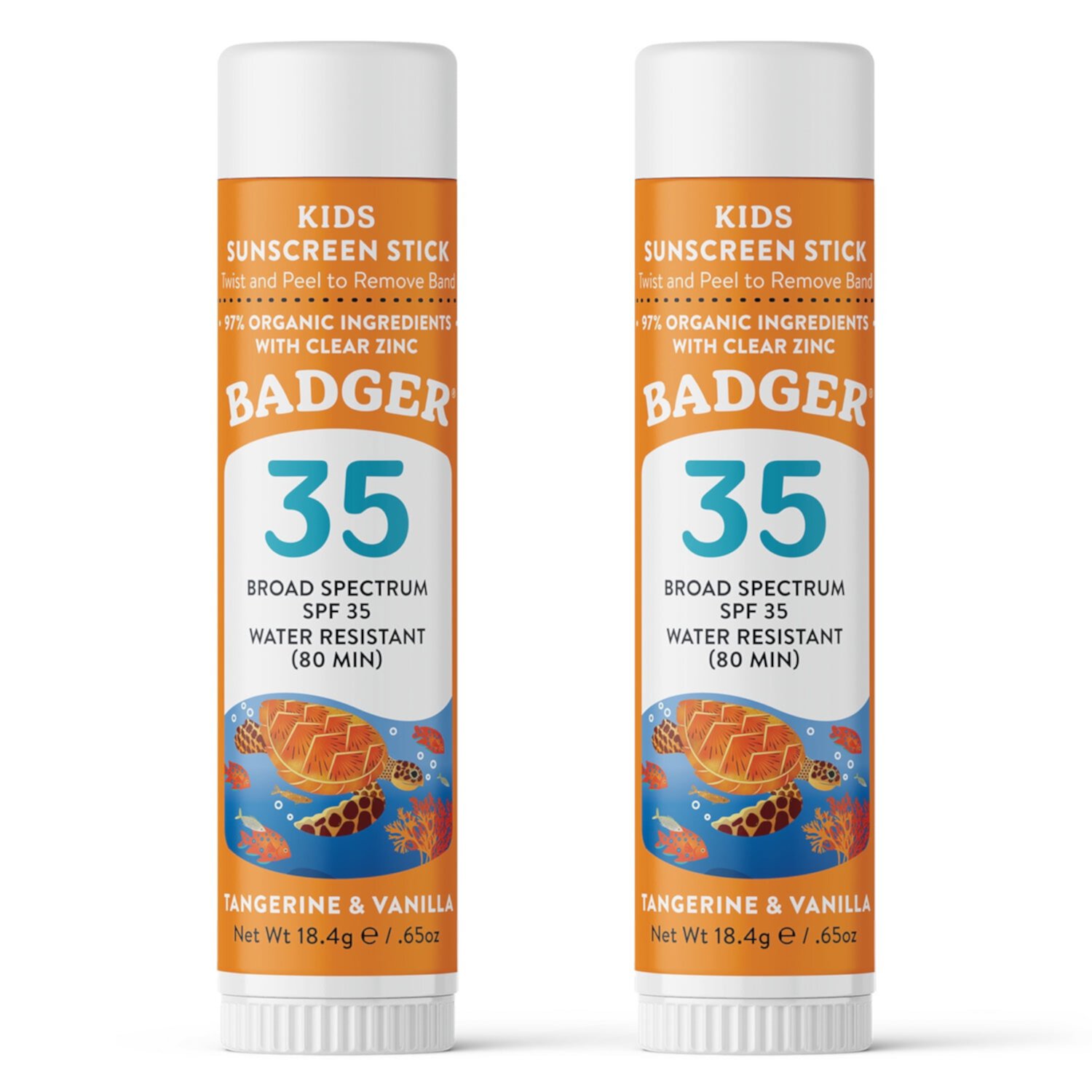 Badger Kids Sunscreen Stick SPF 35 with Mineral Zinc Oxide, Travel Size Sunscreen Stick for Kids, 97% Organic Ingredients, Reef Friendly, Broad Spectrum, Water Resistant, .65 oz - 2 pack Badger