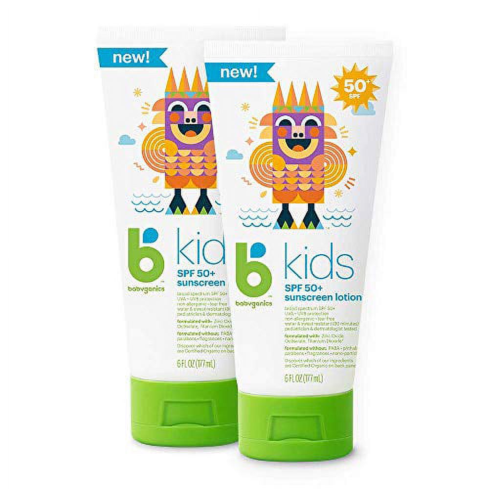 Babyganics Kids Sunscreen Lotion 50 SPF, 6oz, 2 Pack, Packaging May Vary Babyganics