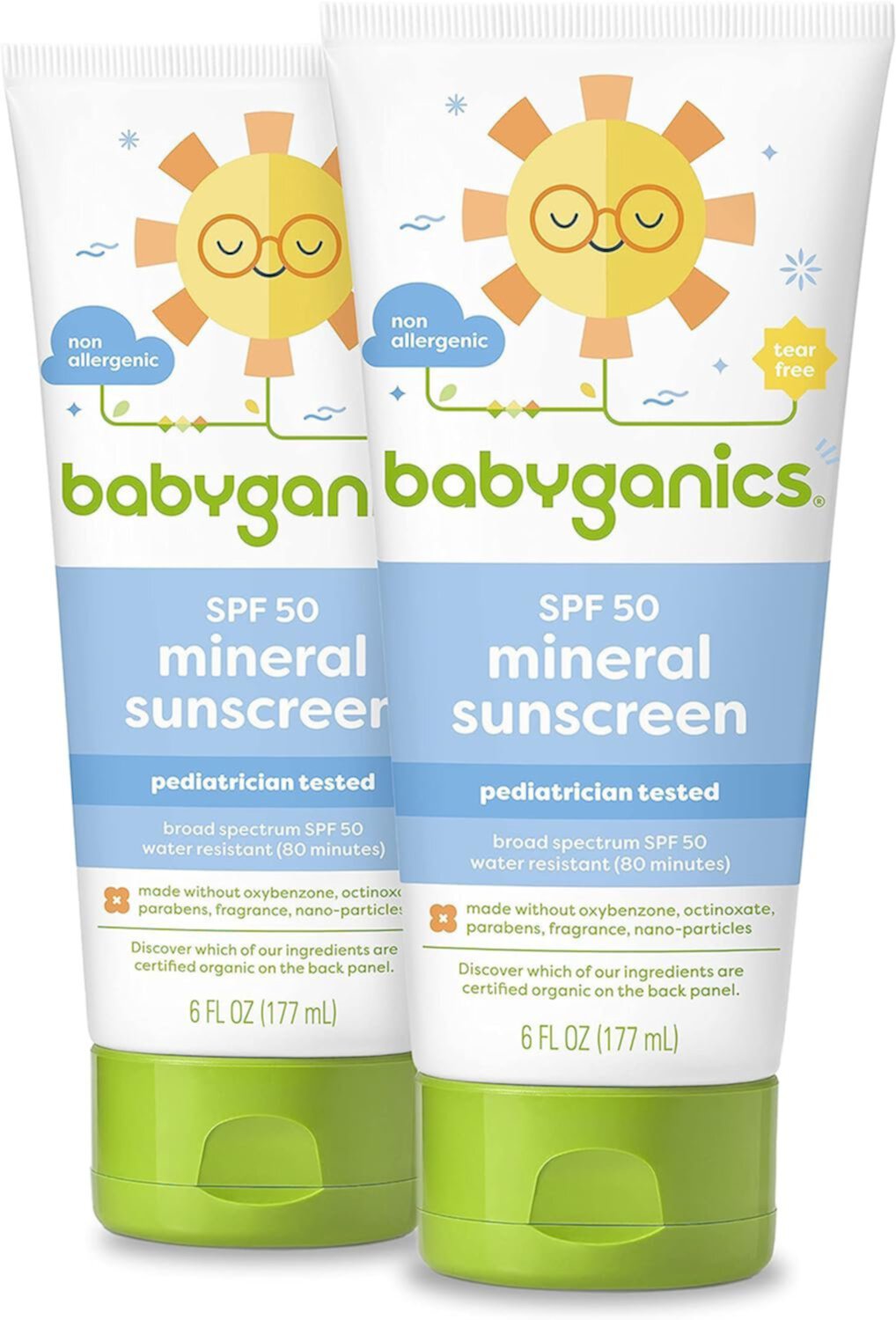 Babyganics Sunscreen Lotion 50 SPF, 6oz, 2 Pack, Packaging May Vary Babyganics