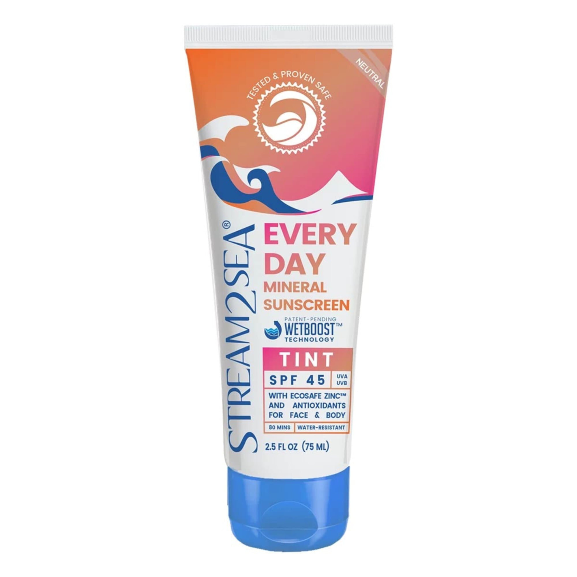 Stream2Sea Reef Safe Tinted Mineral Sunscreen for Face & Body with SPF 45, 2.5 fl oz STREAM 2 SEA