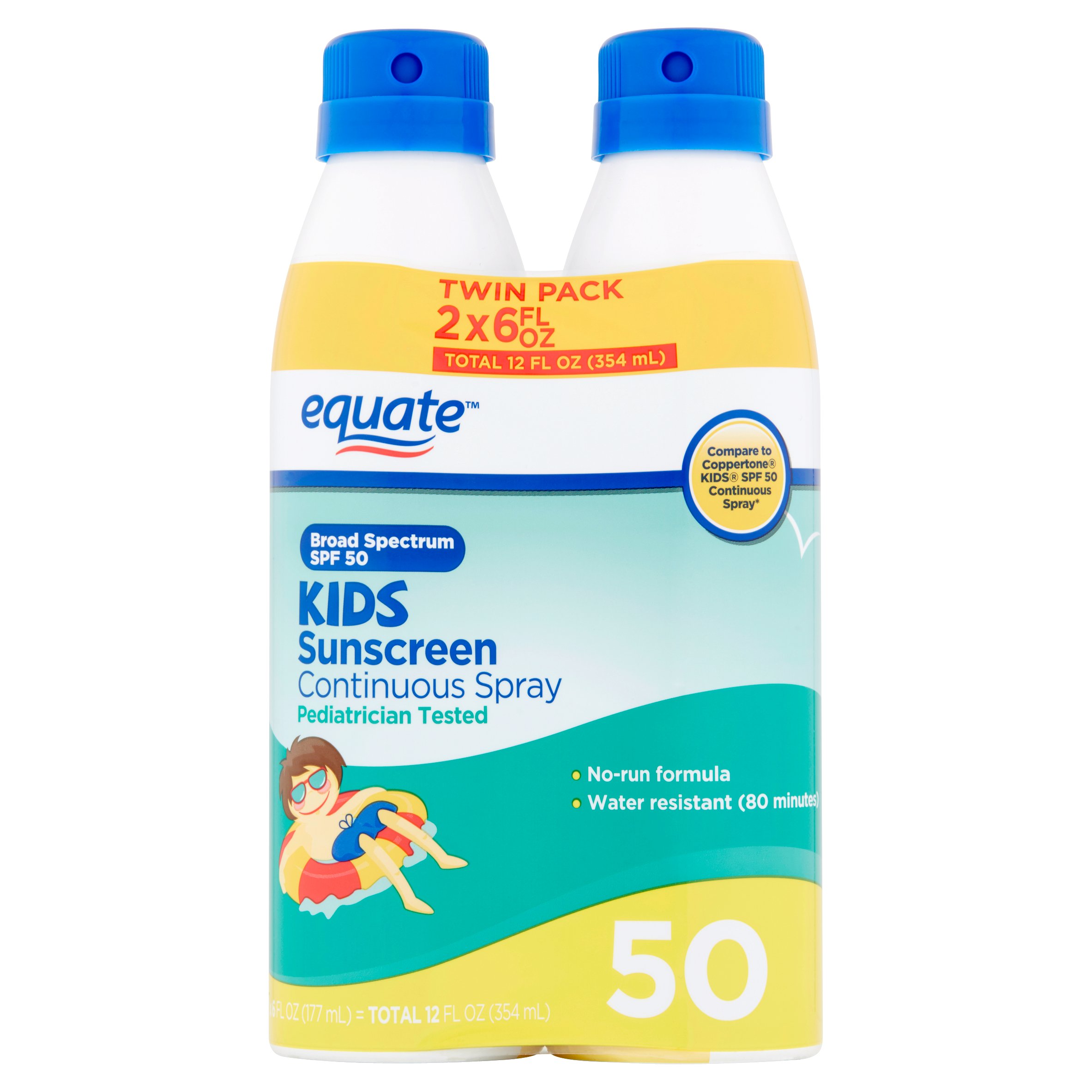 Equate Kids Broad Spectrum Sunscreen Continuous Spray Twin Pack, SPF 50, 6 oz, 2 Count Equate