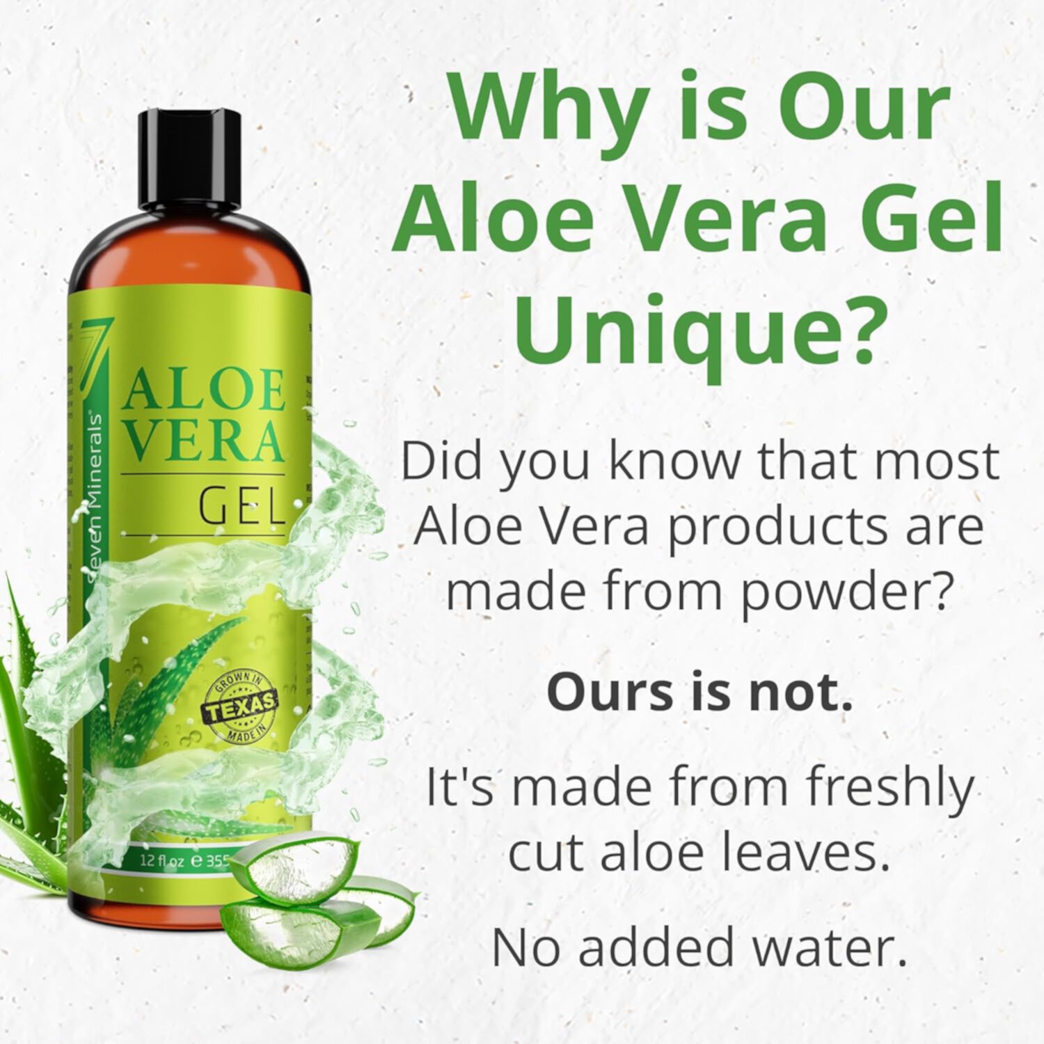 Seven Minerals Organic Aloe Vera Gel with 100% Freshly Cut Aloe Plant Big 12 fl oz Seven Minerals