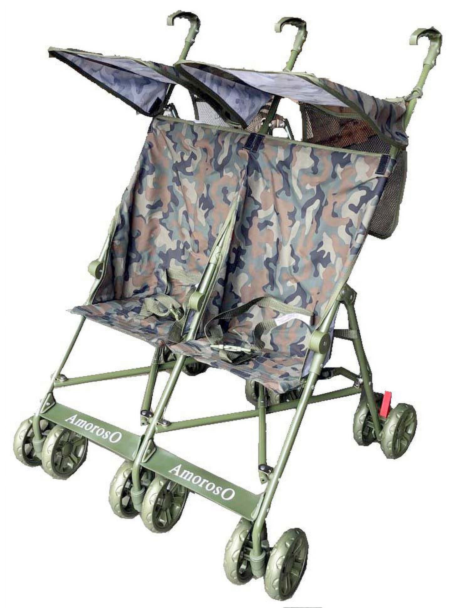 AmorosO Twin Lightweight Double Umbrella Stroller, Easy to Clean Baby Stroller with Four Wheels, Foldable & Travel-Ready Compact Stroller, Sunlight and Light Rain Protection, Camouflage #4201 camouflage