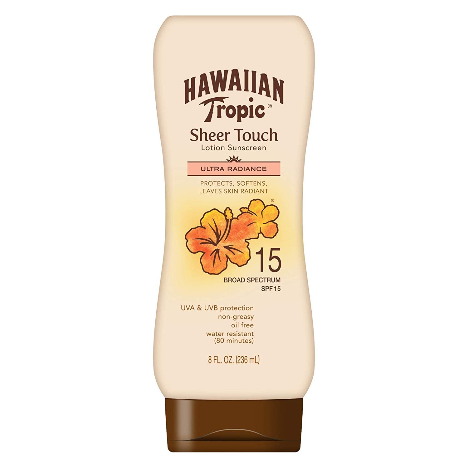 Hawaiian Tropic Sheer Touch Lotion Sunscreen Ultra Radiance Protects Softens Leaves Skin Radiant SPF 15, 8 fl oz Hawaiian Tropic