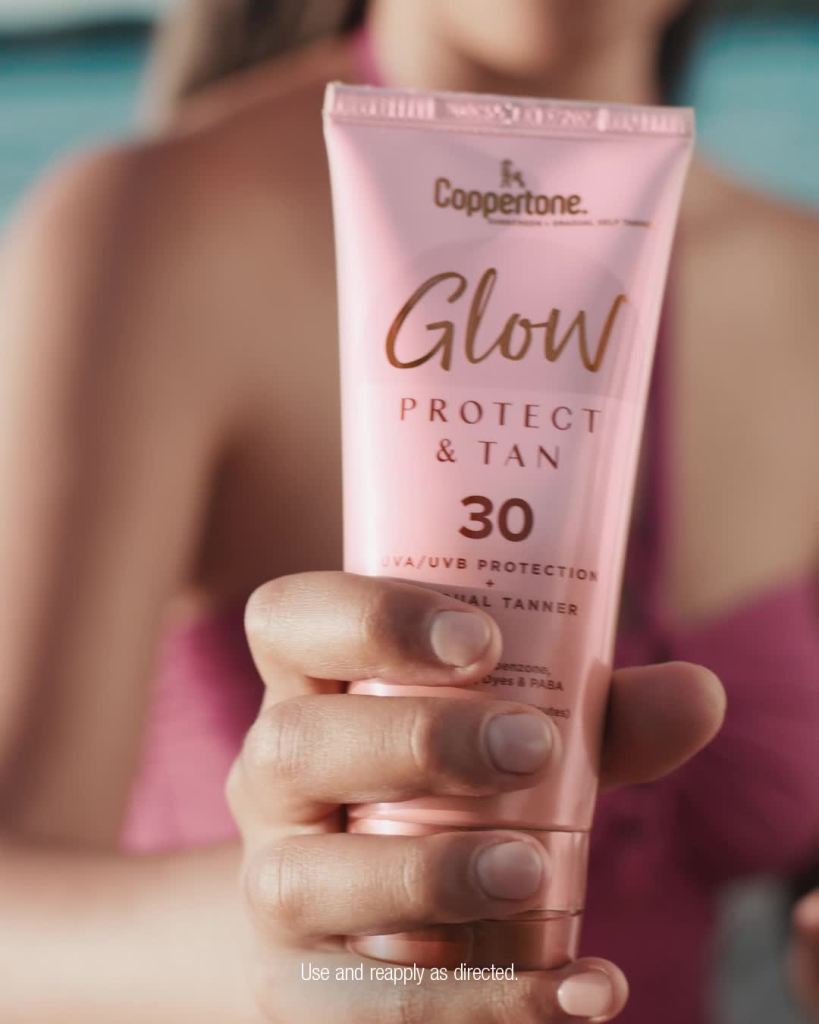 Coppertone Glow Protect and Tan Sunscreen Lotion + Gradual Self Tanner, SPF 45, 5 Fl Oz Tube Coppertone