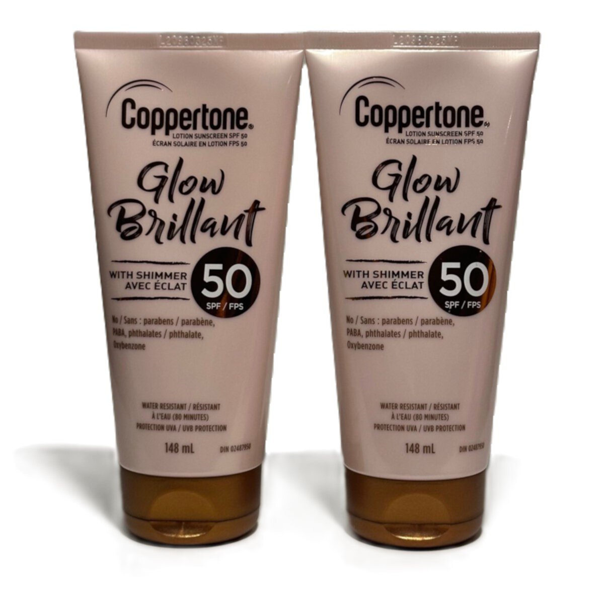 2 Pack Coppertone Sunscreen Lotion Glow Brilliant With Shimmer SPF 50 5oz/148ml Coppertone