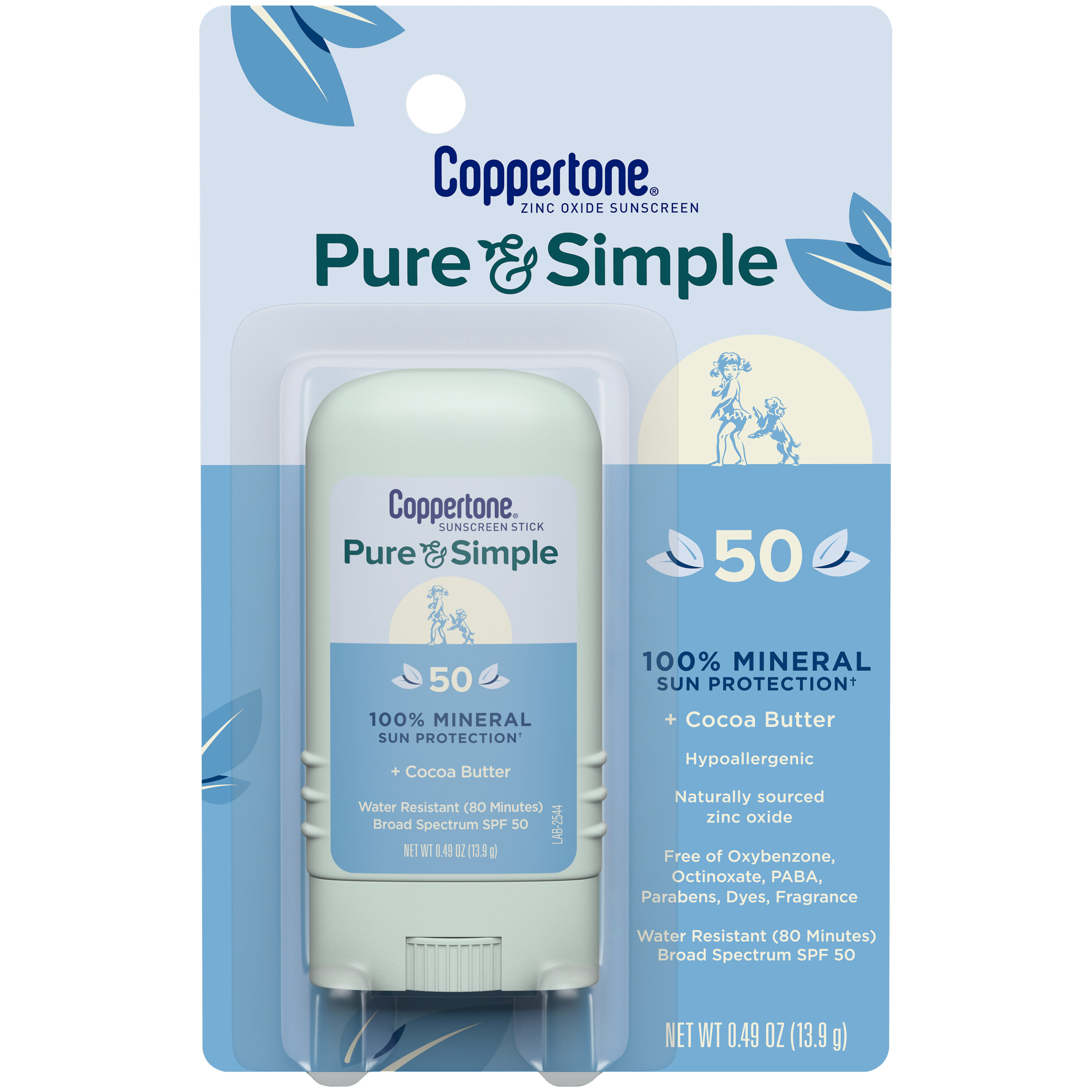 Солнцезащитный стиком Pure и Simple, SPF 50, 14 г - Гипоаллергенный, Водостойкий Coppertone