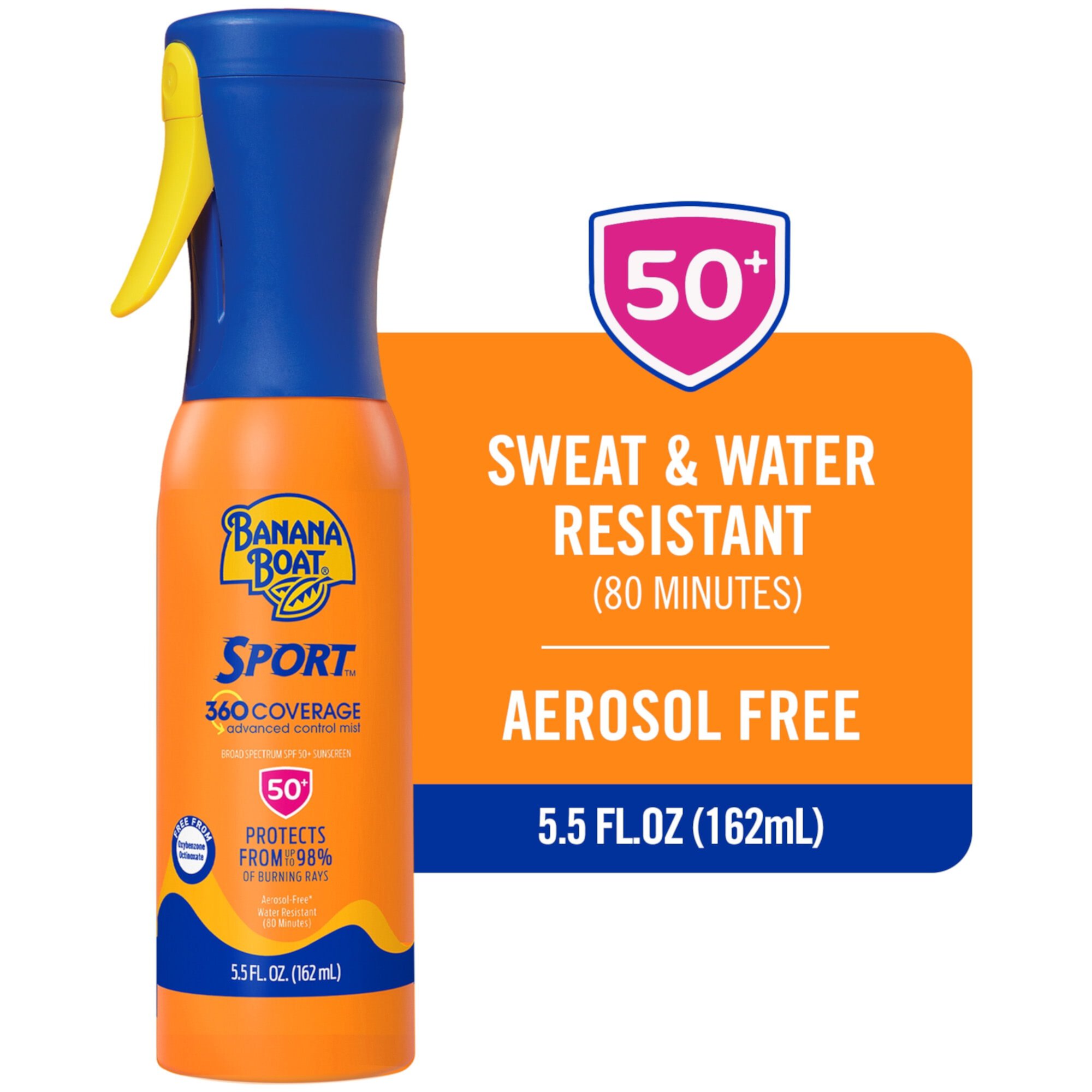 Banana Boat Sport 360 Coverage SPF 50 Sunscreen Mist, Refillable Adult Sunscreen Spray, 5.5 fl oz BANANA BOAT