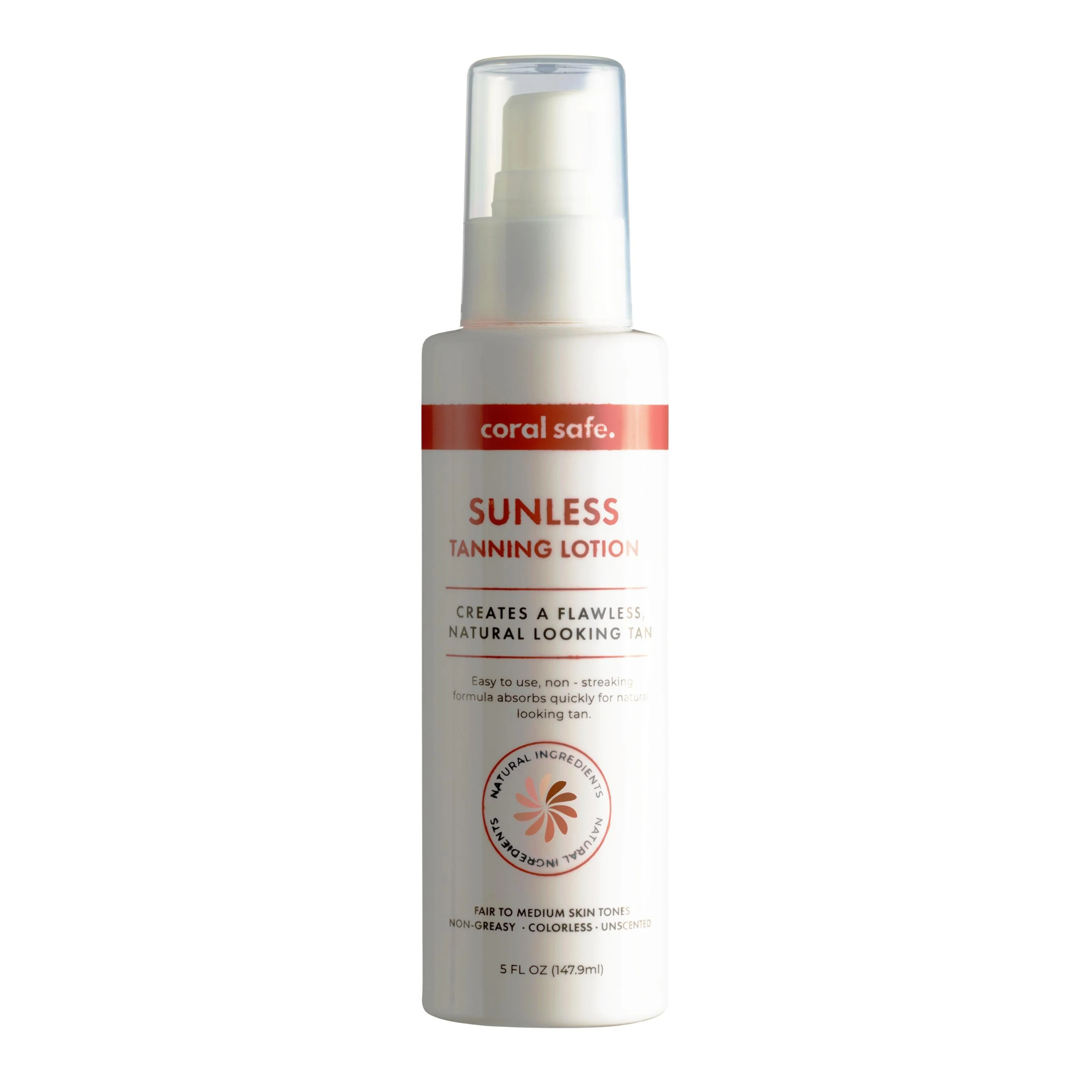 Coral Safe Sunless Tanning Lotion, Non Greasy, Colorless, Natural Formula, Unscented Lotion - 5 oz Unknown