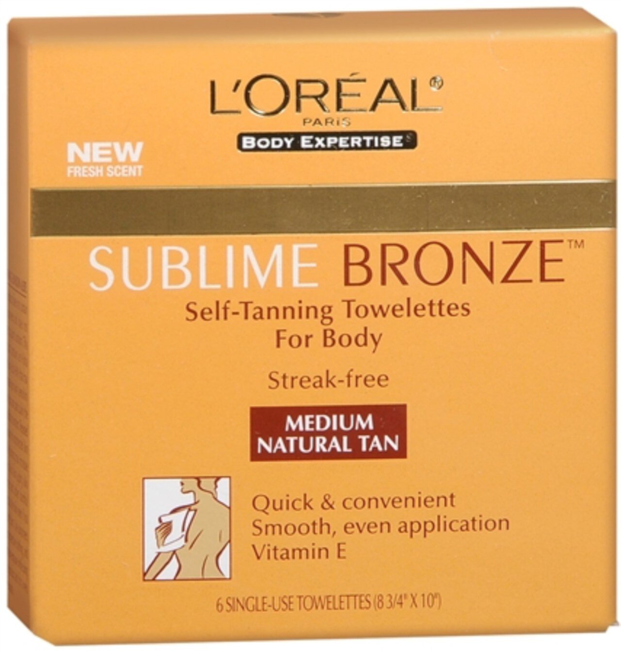 L'Oreal SUBLIME BRONZE Self-Tanning Towelettes For Body Medium Natural Tan 6 Each (Pack of 6) L'Oréal Paris