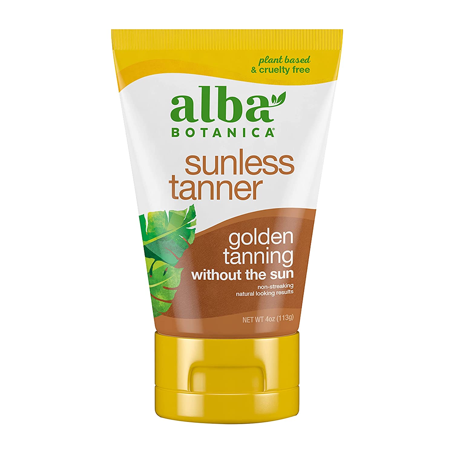 Alba Botanica Sunless Tanner, Self-Tanning Lotion for Face and Body, Golden Tanning without the Sun, Non-Streaking and Natural Looking Self-Tanner, 4 oz. Tube Alba Botanica