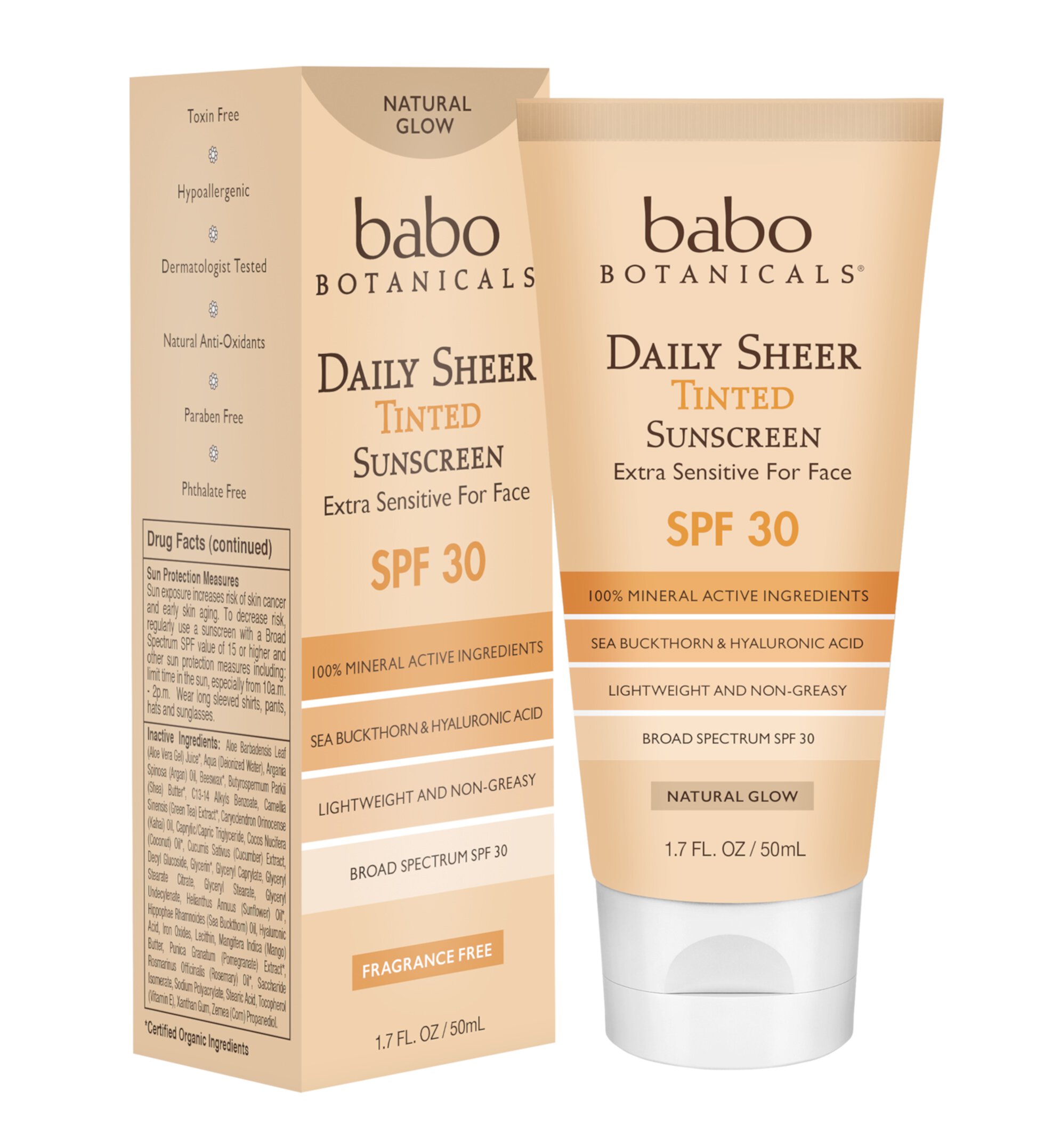 Babo Botanicals SPF 30 Daily Sheer Tinted Sunscreen, Natural Glow Babo Botanicals