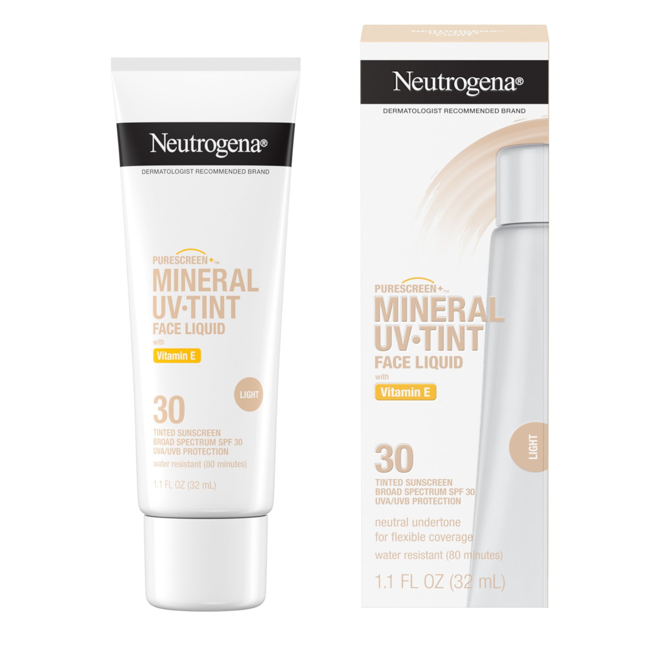 Neutrogena Purescreen+ Tinted Mineral Face Sunscreen, Light, 1.1 fl oz Neutrogena