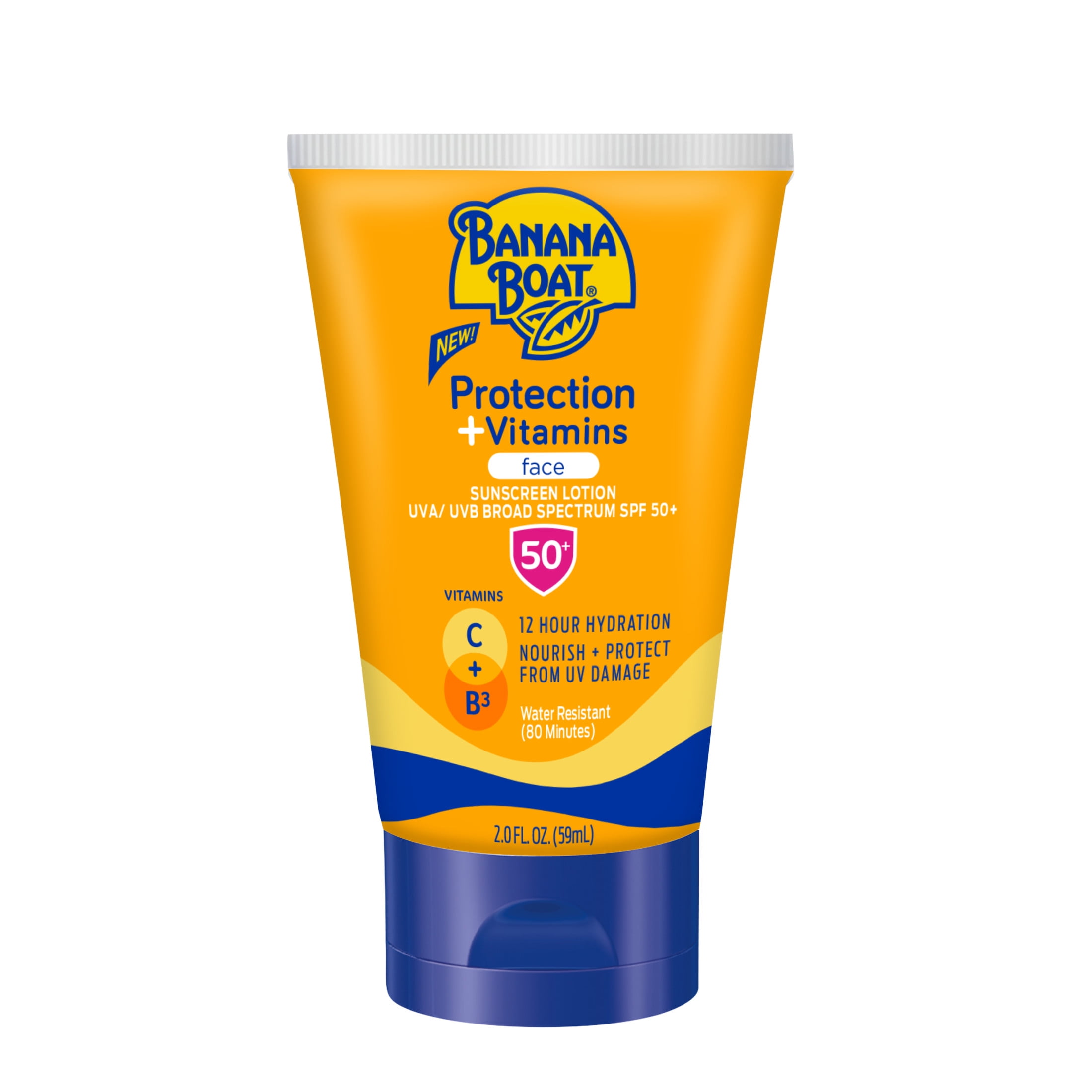 Banana Boat Sun Protection + Vitamins Face Sunscreen Lotion SPF 50, Travel Sunscreen Face, 2 fl oz BANANA BOAT