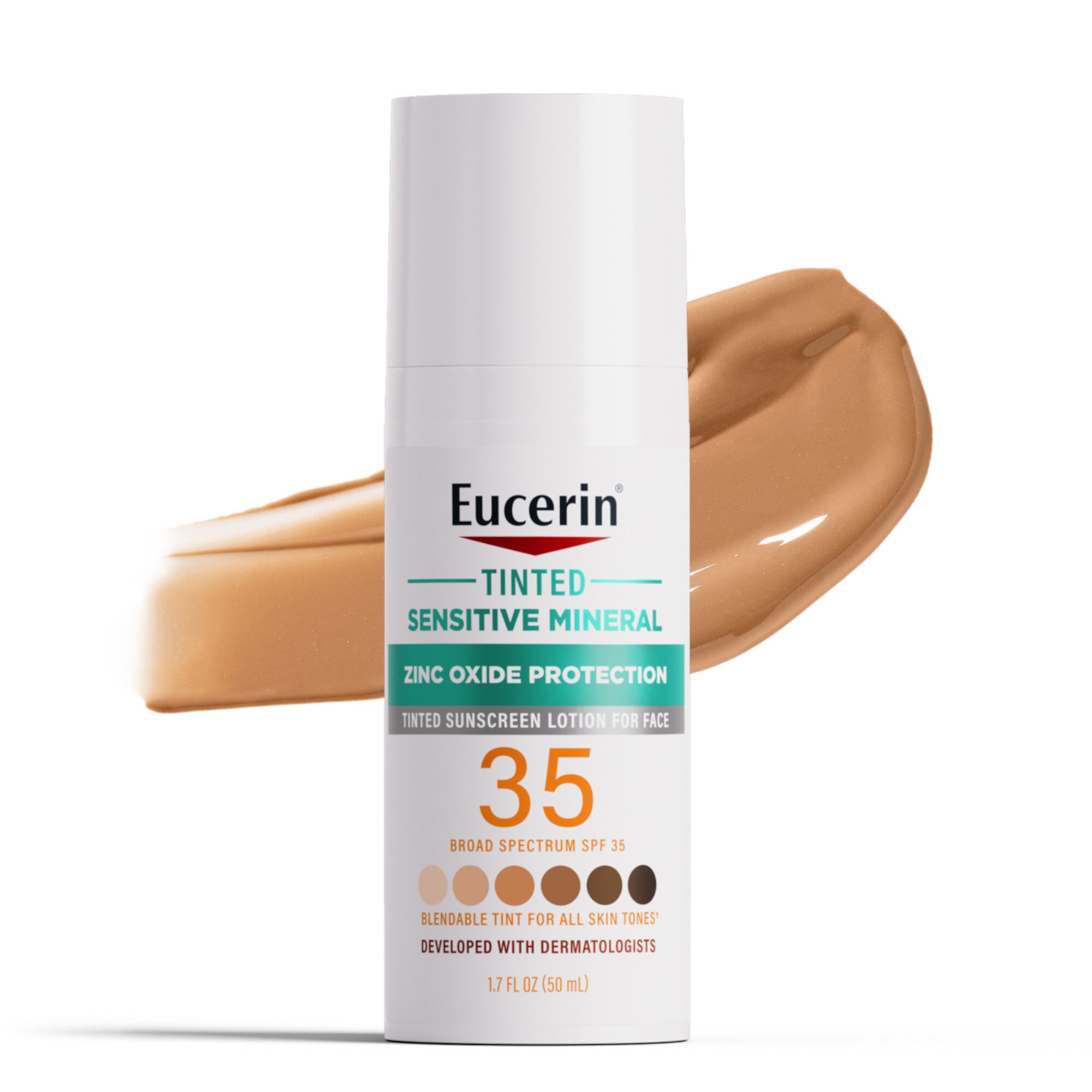 Eucerin Sun Tinted Mineral Face Sunscreen Lotion, SPF 35, 1.7 fl oz Bottle Eucerin