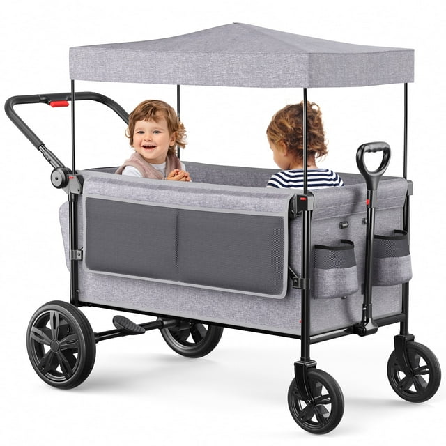 SACVON All-Terrain Stroller Wagon for Toddlers with Canopy, Parent Organizer, Adjustable Handlebar, 2 Cup Holders SACVON