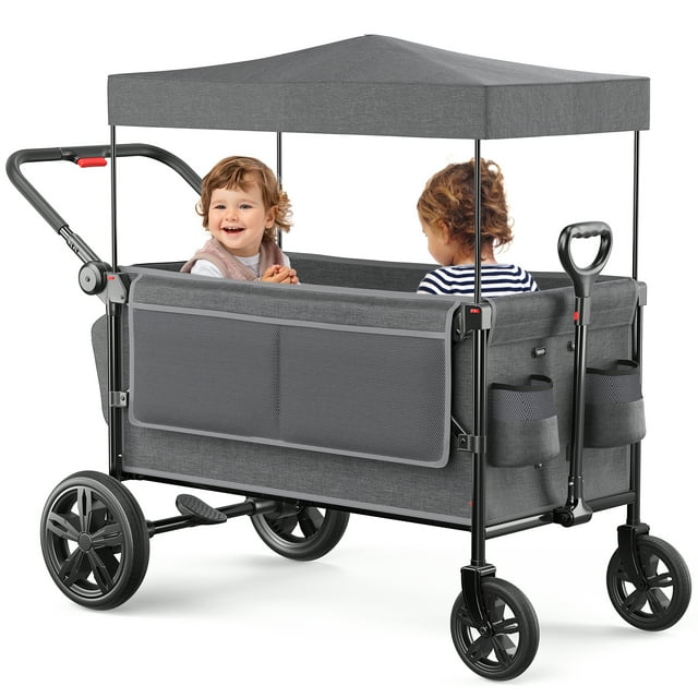 SACVON All-Terrain Stroller Wagon for Toddlers with Canopy, Parent Organizer, Adjustable Handlebar, 2 Cup Holders SACVON