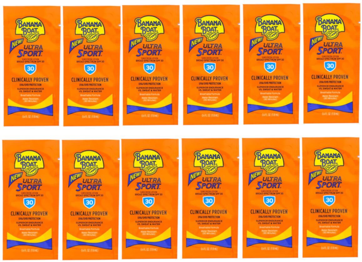 12 Packs - Banana Boat Sport Sunscreen, SPF 30 Protection Lotion Travel Packets BANANA BOAT