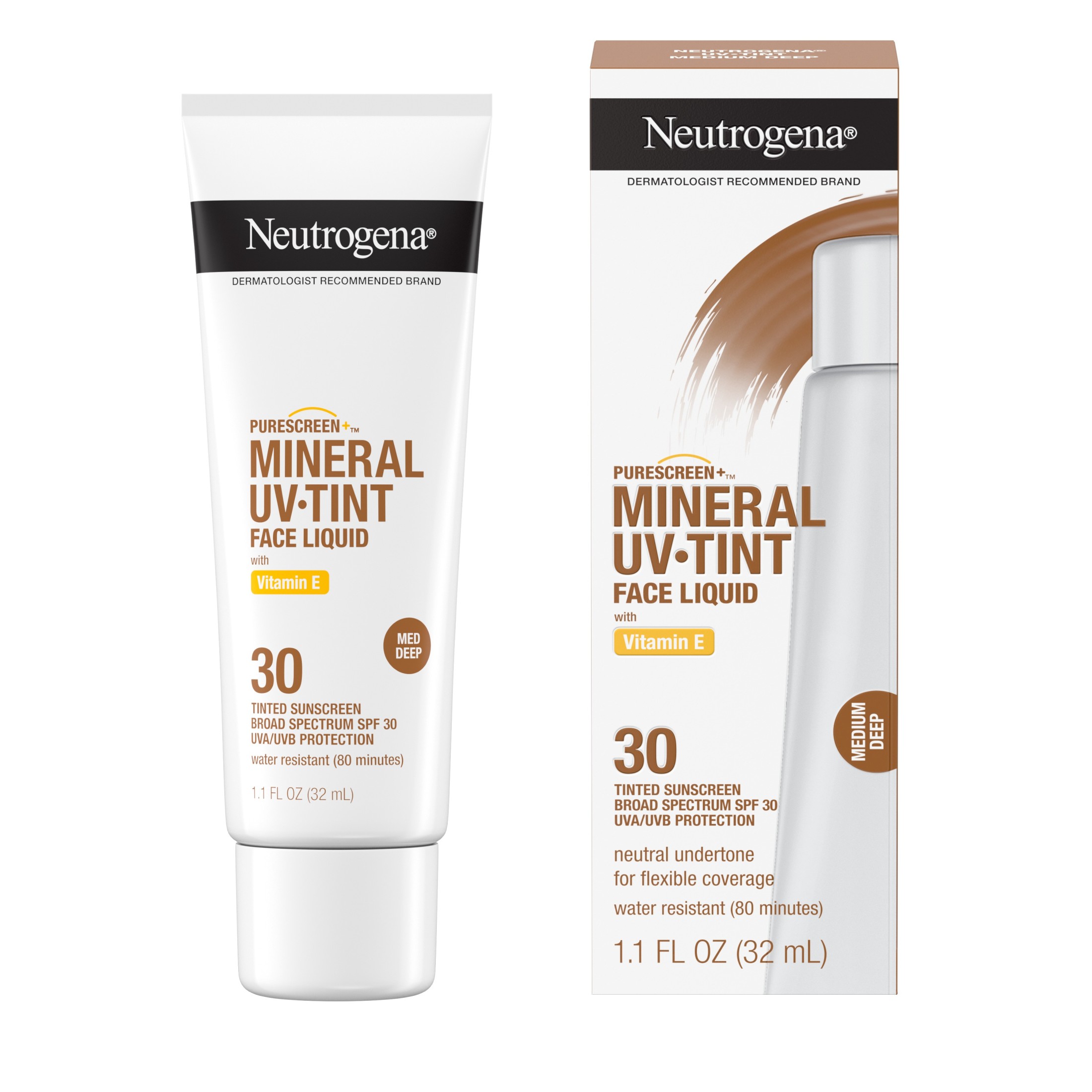 Neutrogena Purescreen+ Tinted Mineral Face Sunscreen, Medium Deep, 1.1 fl oz Neutrogena