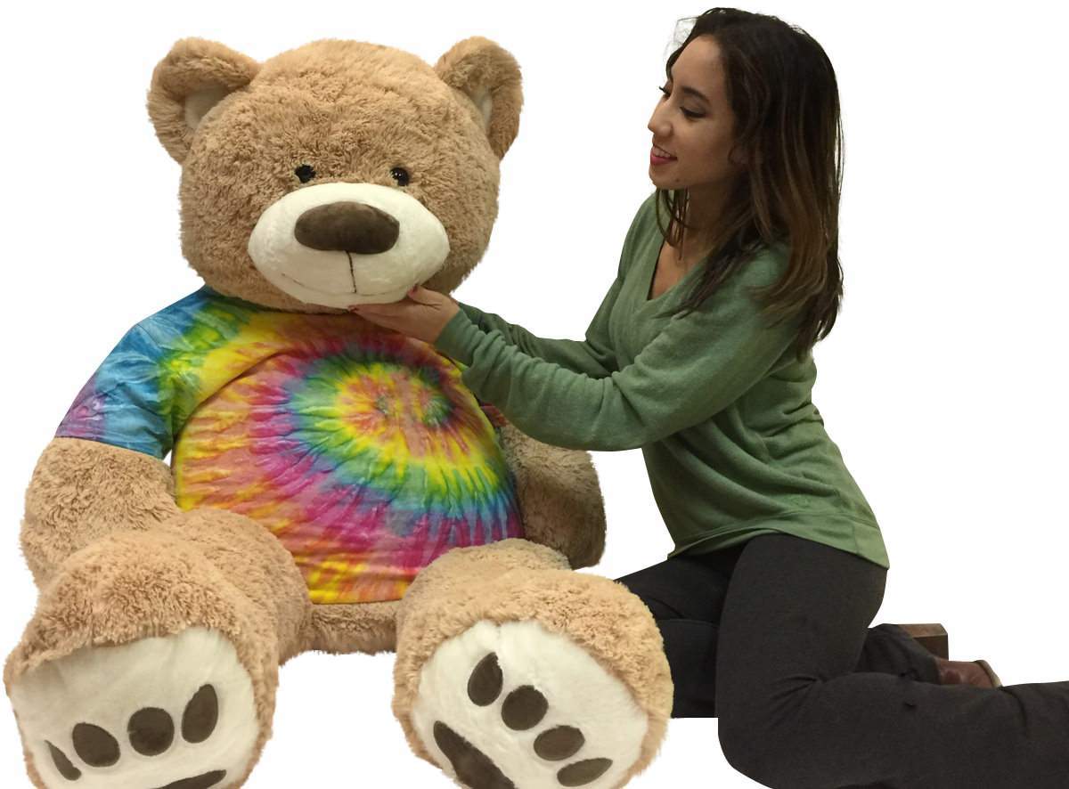 Big Plush 5 Foot Teddy Bear wears removable Tie-Dye Rainbow Color Tshirt Big Plush