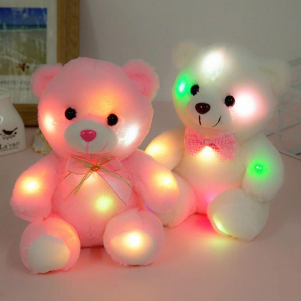 LED Plush Teddy Bear Light up Stuffed Animal Floppy Night Lights Glow in The Dark Birthday Valentine's Day for Kids Girls Toddlers, White, 8.6'' Color Profit Kids