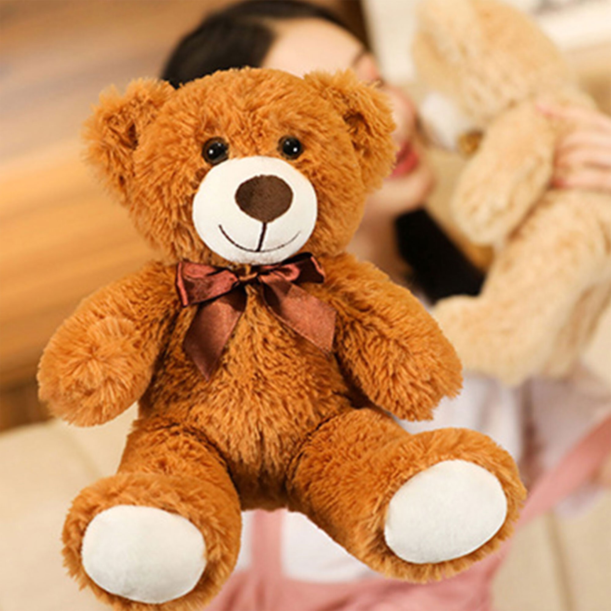 JYYYBF Teddy Bear Stuffed Plush Toy, Cute Stuffed Animal Doll with Satin Bow Tie Birthday Gift for Adults Children Dark Brown 35cm JYYYBF