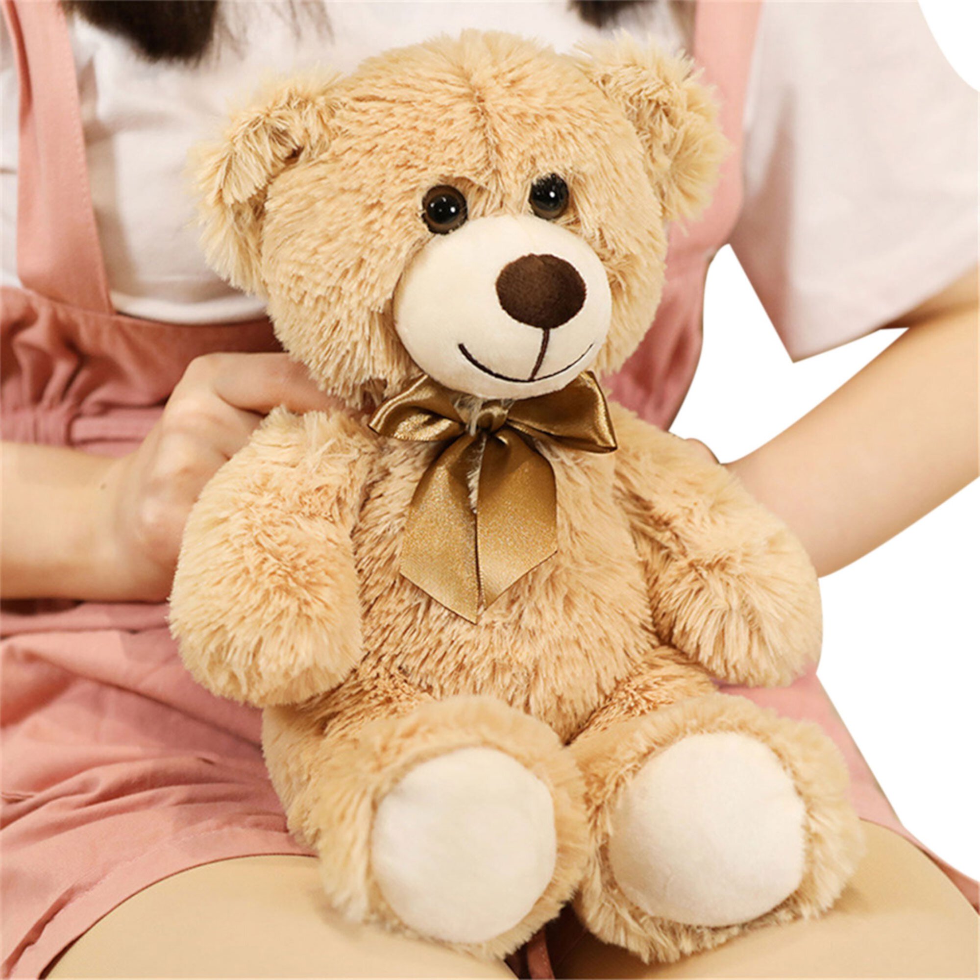 JYYYBF Teddy Bear Stuffed Plush Toy, Cute Stuffed Animal Doll with Satin Bow Tie Birthday Gift for Adults Children Light Brown 35cm JYYYBF