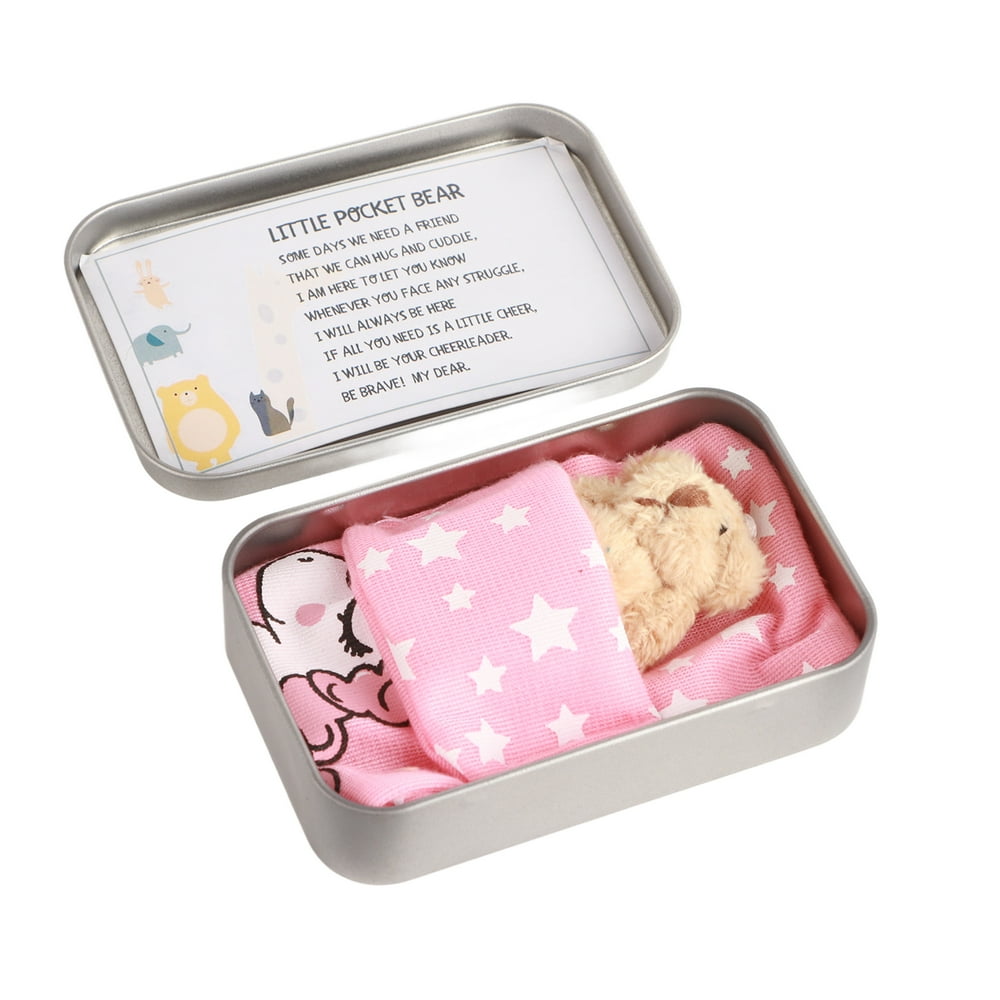 KEINXS Mini Stuffed Bear In A Tin box Little Pocket teddy Bear Gift Baby Shower Friend Birthday Supplies Keinxs