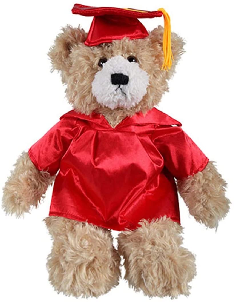 Made by Aliens Personalized Gift for Graduation Plush Stuffed Animal Class of 2024. (Beige Teddy Bear Red Gown) 12 inch Made by aliens