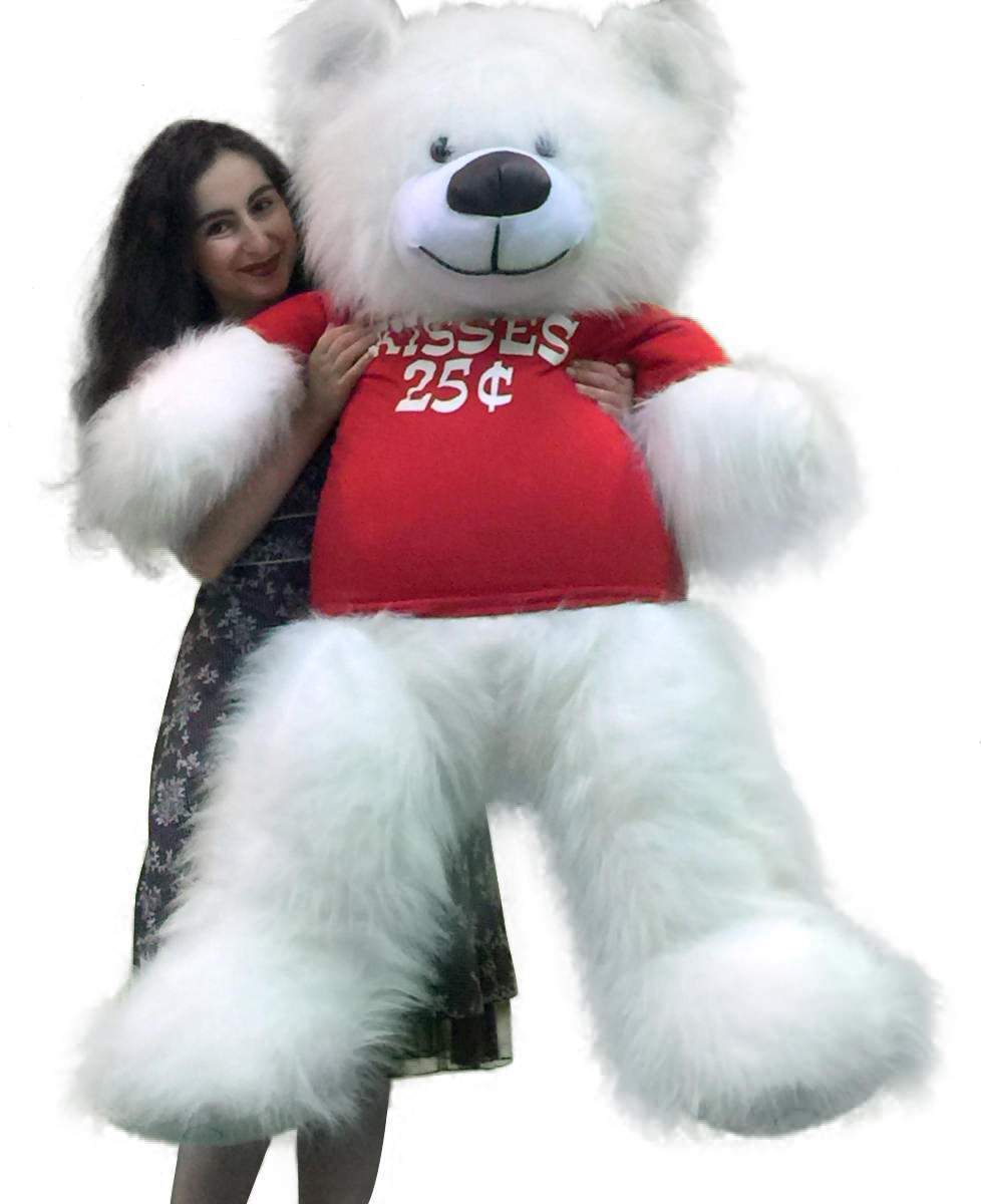 Valentine's Day Giant White 5ft Teddy Bear 60 inches Wears Tshirt Reads Kisses 25 Cents Big Plush