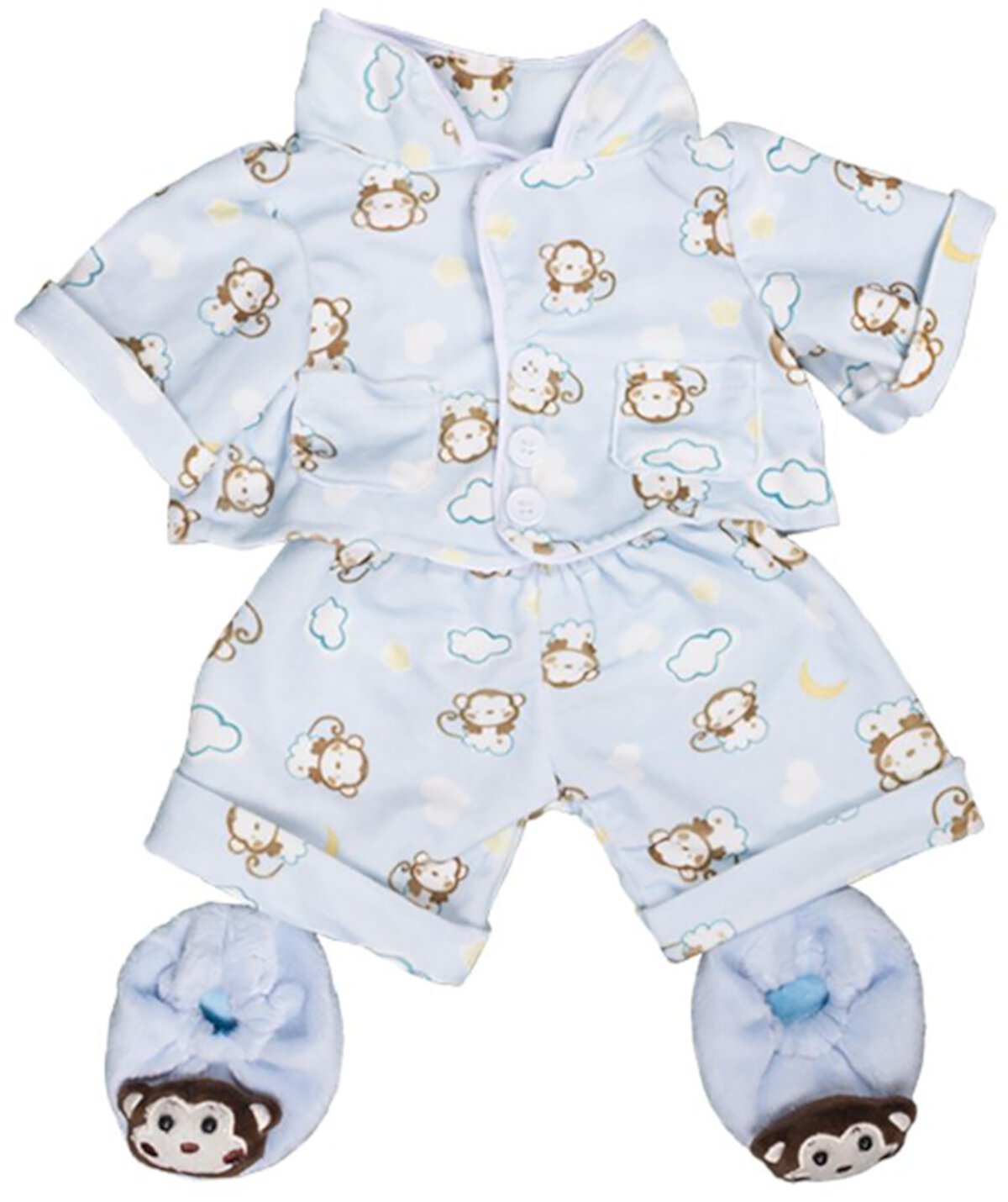 Blue Monkey Pajamas with Slippers Set Teddy Bear Clothes Fits Most 14"-18" Build-A-Bear & Make Your Own Stuffed Animals Stuffems Toy