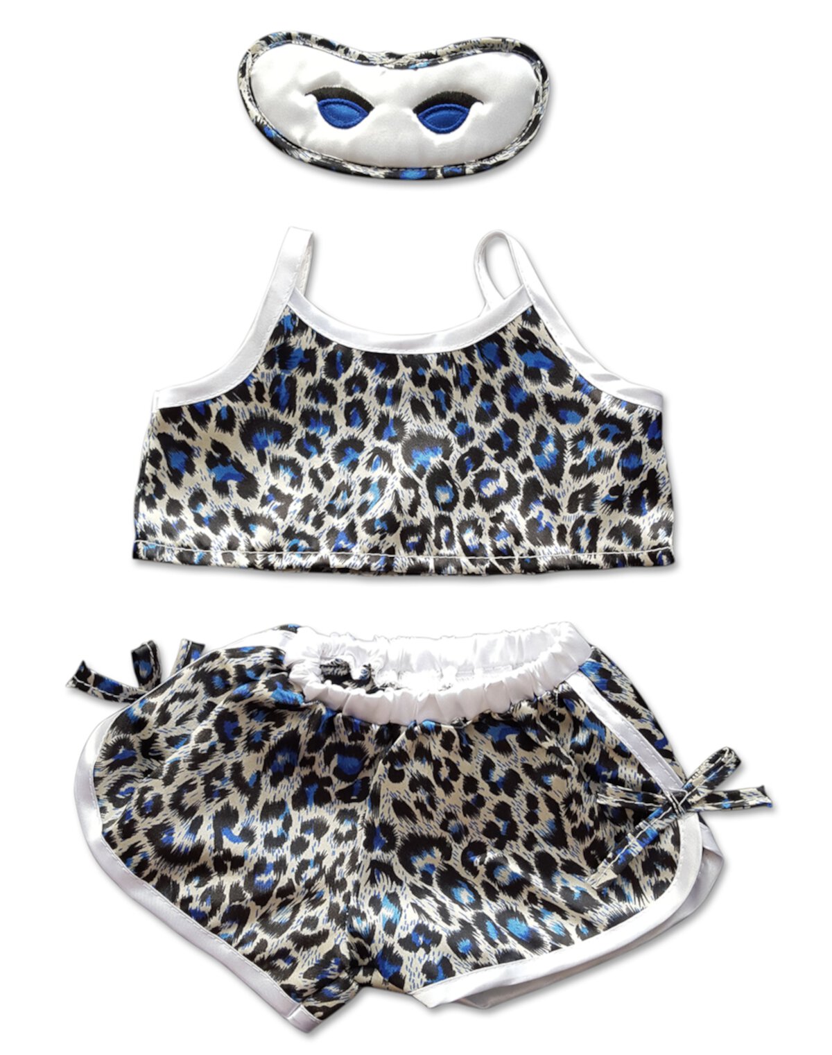 girl's blue cheetah shorts and sleepmask outfit fits most 14" - 18" build-a-bear, vermont teddy bears, and make your own stuffed animals Stuffems Toy