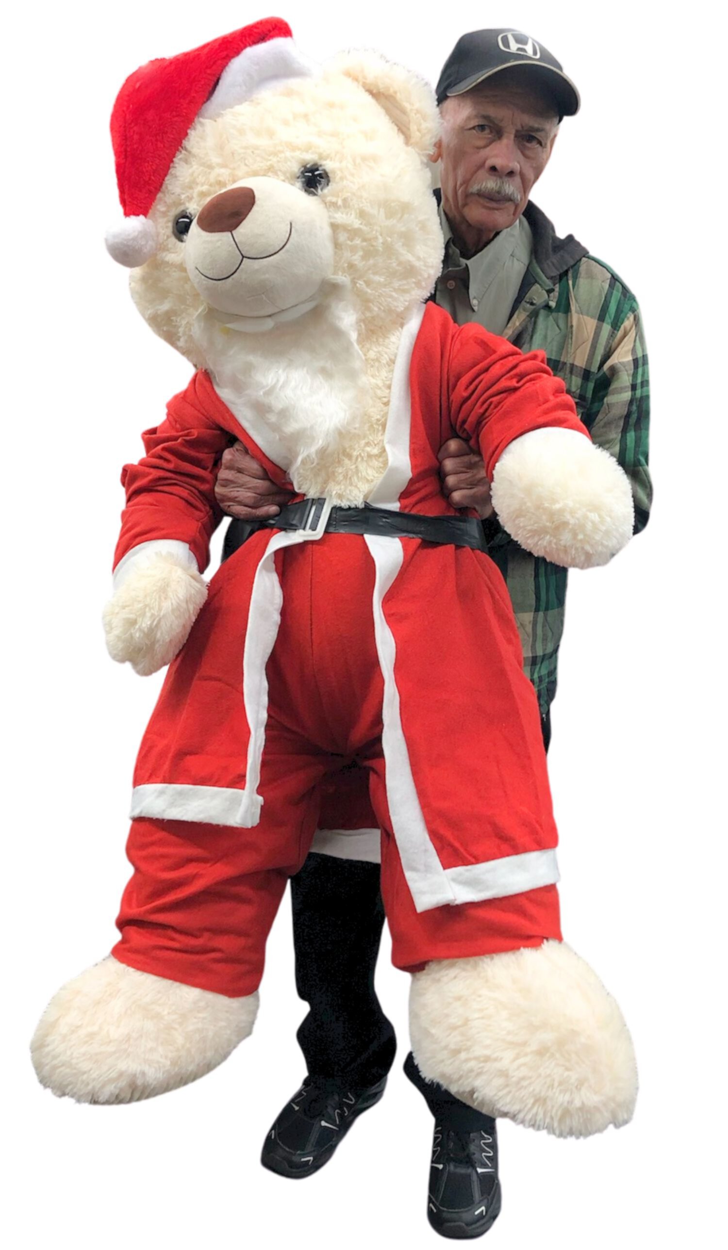 Giant Christmas Teddy Bear 54 inches White Soft Wears Removable Santa Pants Jacket and Hat Big Plush