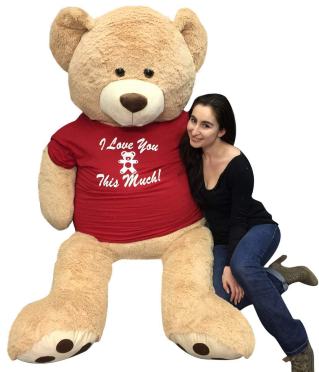 Big Plush Giant 6 Ft Valentine Teddy Bear Very Soft, Huge Valentine's Day Plushie Packed in Big Box Ready to Hug, T-shirt Reads I Love You This Much, Weighs 24 Pounds Big Plush