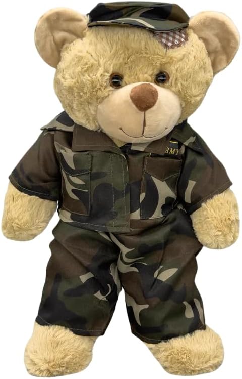 Plush Gear Brown Patches Army Bear Stuffed Animal 8-Inch Military Dressed Teddy Bear, Patriotic Gifts Plush Gear