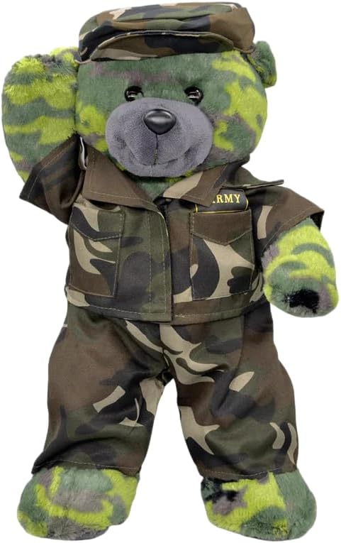 Army Camo Bear Stuffed Animal 16-Inch Camo Teddy Bear, Patriotic Plush Toy Ideal Independence Day 4th July Gift for Kids Plush Gear