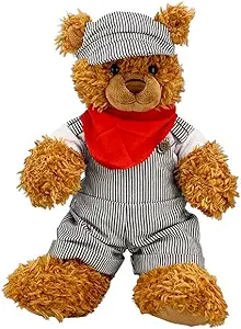 8-Inch Brown Teddy Bear in Train Conductor's Outfit - Ideal Gift for Boys, Birthdays, and Christmas! Plush Gear