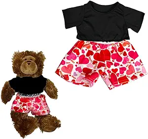 New Stuffed Animals Black T-Shirt & Love Boxers Shorts Outfit - Cute Build Bears Teddy Bears Clothes for Most 14"-18" Soft Toys Plush Gear