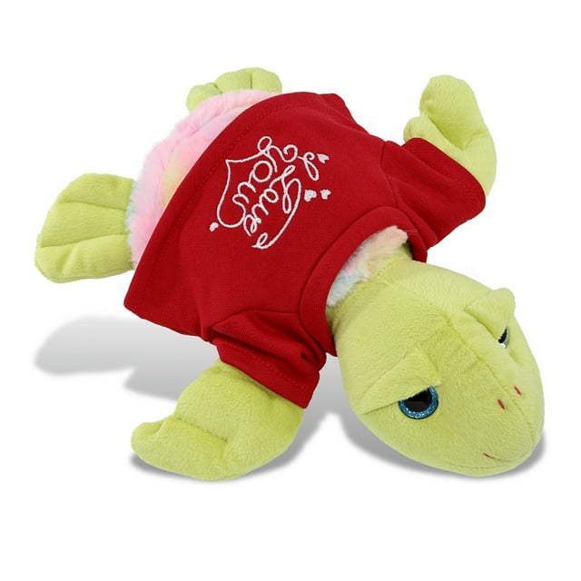 DolliBu I LOVE YOU Rainbow Green Sea Turtle Plush- Cute Stuffed Animal with Red Shirt For Special Occasions Like, Valentine, Anniversary, Romantic Date, Boyfriend, or Girlfriend Gift - 10 inches Puzzled