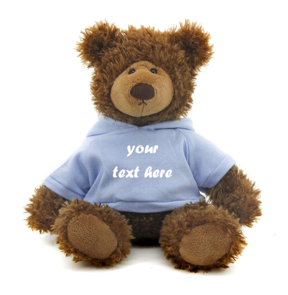 Made by Aliens Personalized Adorable Frankie Teddy Bear-with Powder Blue Hoodie- Stuffed Animal Plush Toy-Custom Text on Hoodie-Perfect Gift for Valentine Day-Graduation Day-Birthday- 12 inches Made by aliens