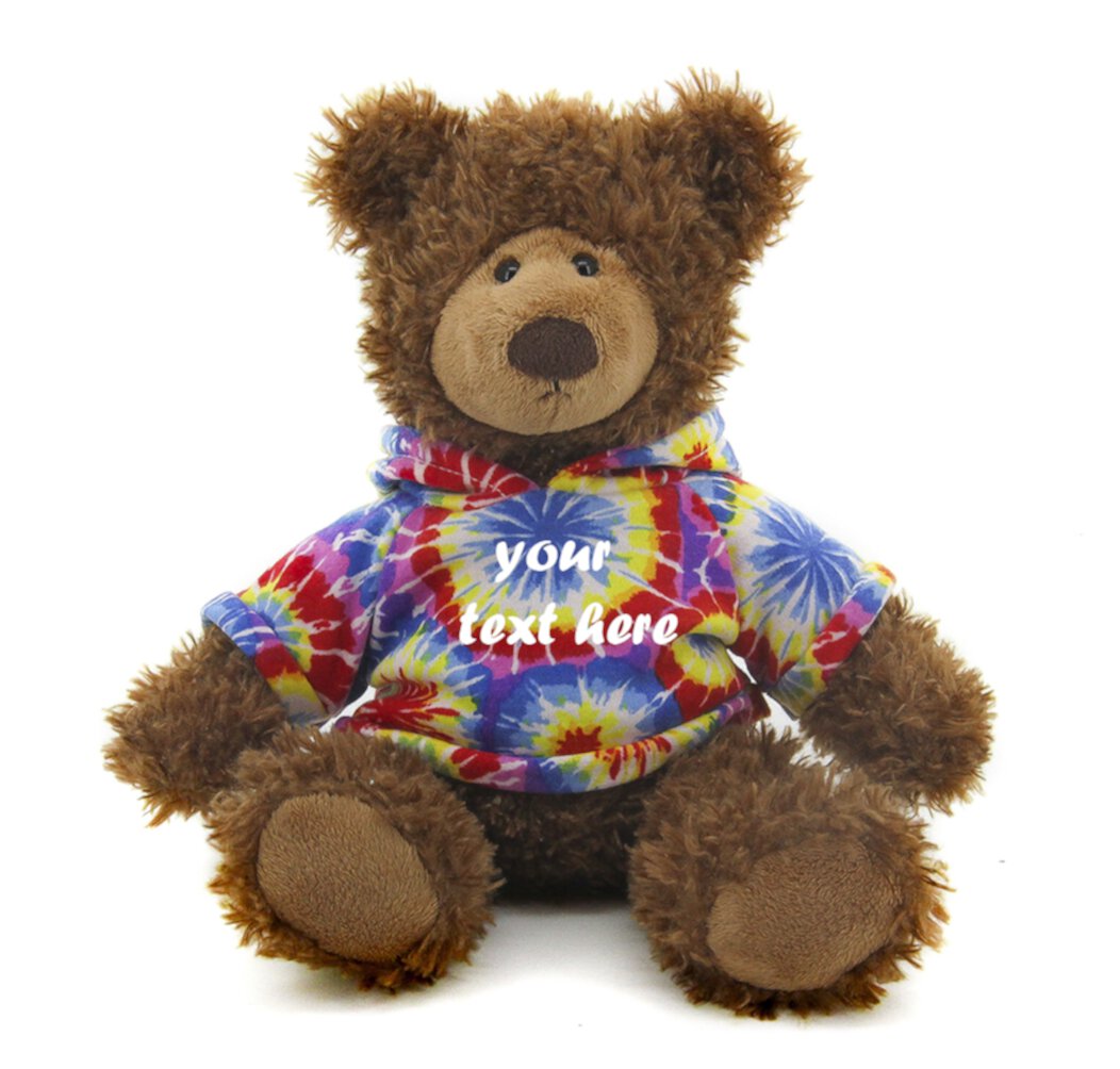 Made by Aliens Personalized Adorable Frankie Teddy Bear-with Tie dye Hoodie- Stuffed Animal Plush Toy-Custom Text on Hoodie-Perfect Gift for Valentine Day-Graduation Day-Birthday- 12 inches Made by aliens