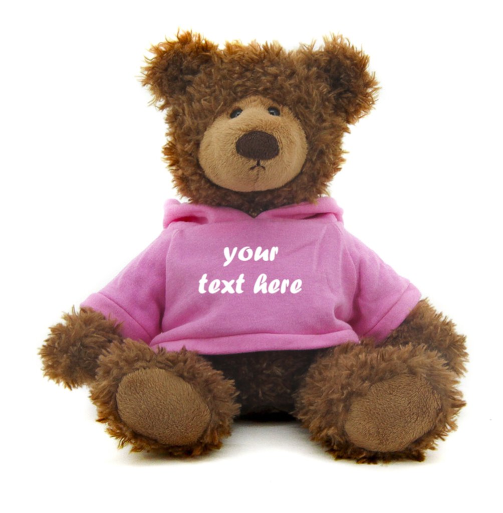 Made by Aliens Personalized Adorable Frankie Teddy Bear-with Pink Hoodie- Stuffed Animal Plush Toy-Custom Text on Hoodie-Perfect Gift for Valentine Day-Graduation Day-Birthday- 12 inches Made by aliens