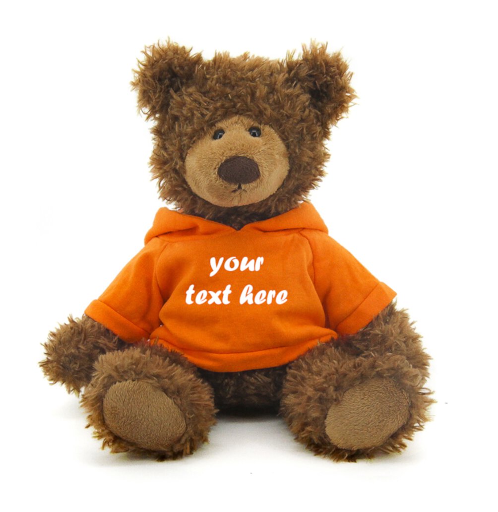 Made by Aliens Personalized Adorable Frankie Teddy Bear-with Orange Hoodie- Stuffed Animal Plush Toy-Custom Text on Hoodie-Perfect Gift for Valentine Day-Graduation Day-Birthday- 12 inches Made by aliens